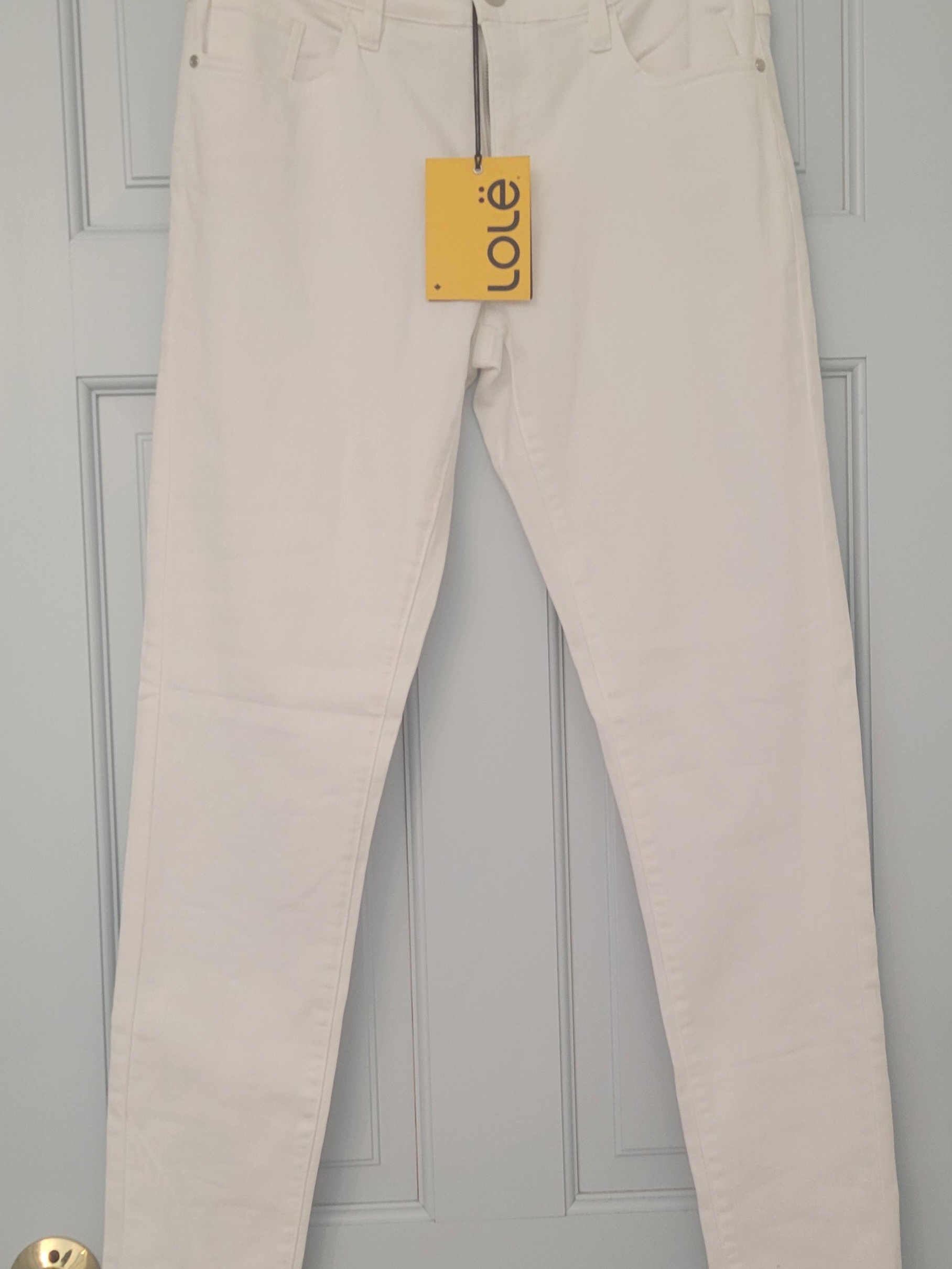 Lole White Skinny Long Stretch Jeans With Yellow Tag